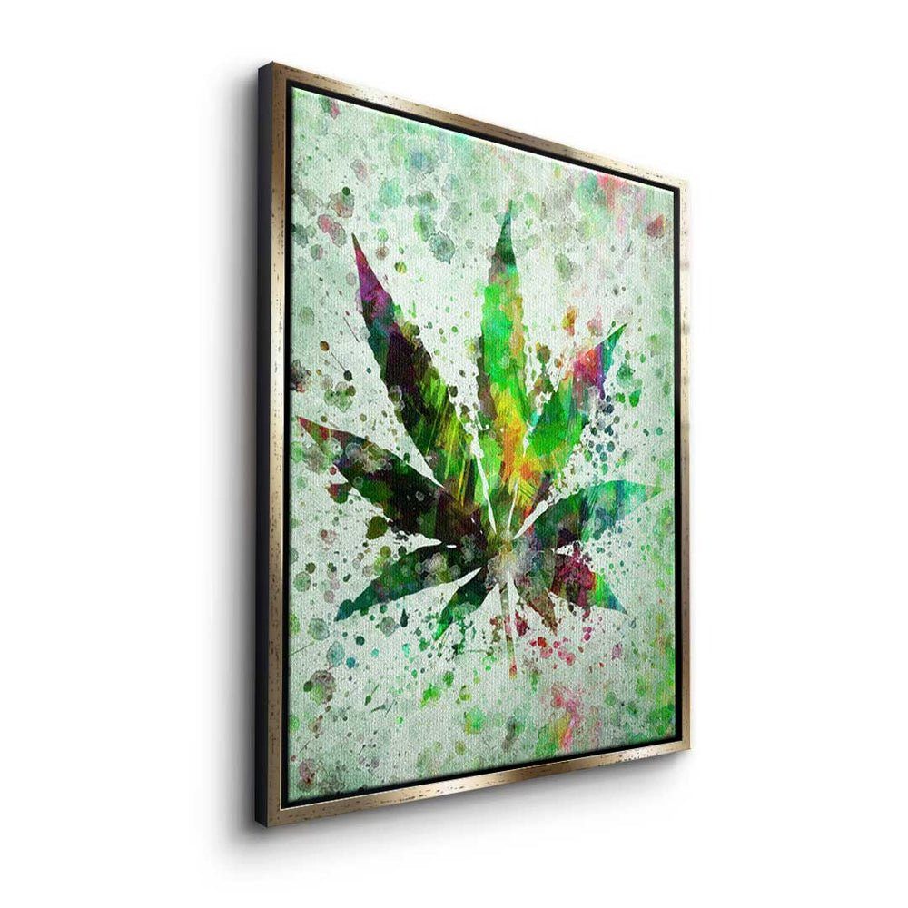 - Cannabis Painting Mindset Motiva - Rahmen Leinwandbild Art - - Pop schwarzer DOTCOMCANVAS® Premium Leinwandbild,