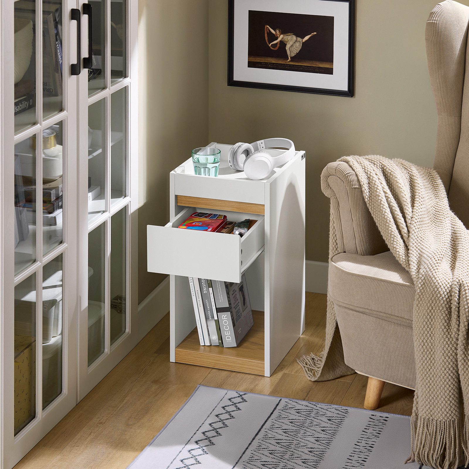 SoBuy Nachttisch FBT137, Nachttisch schmal, Telefontisch, Schlafzimmer, Nachtschrank Boxspringbett Sofatisch Nachtkommode Beistelltisch schmal
