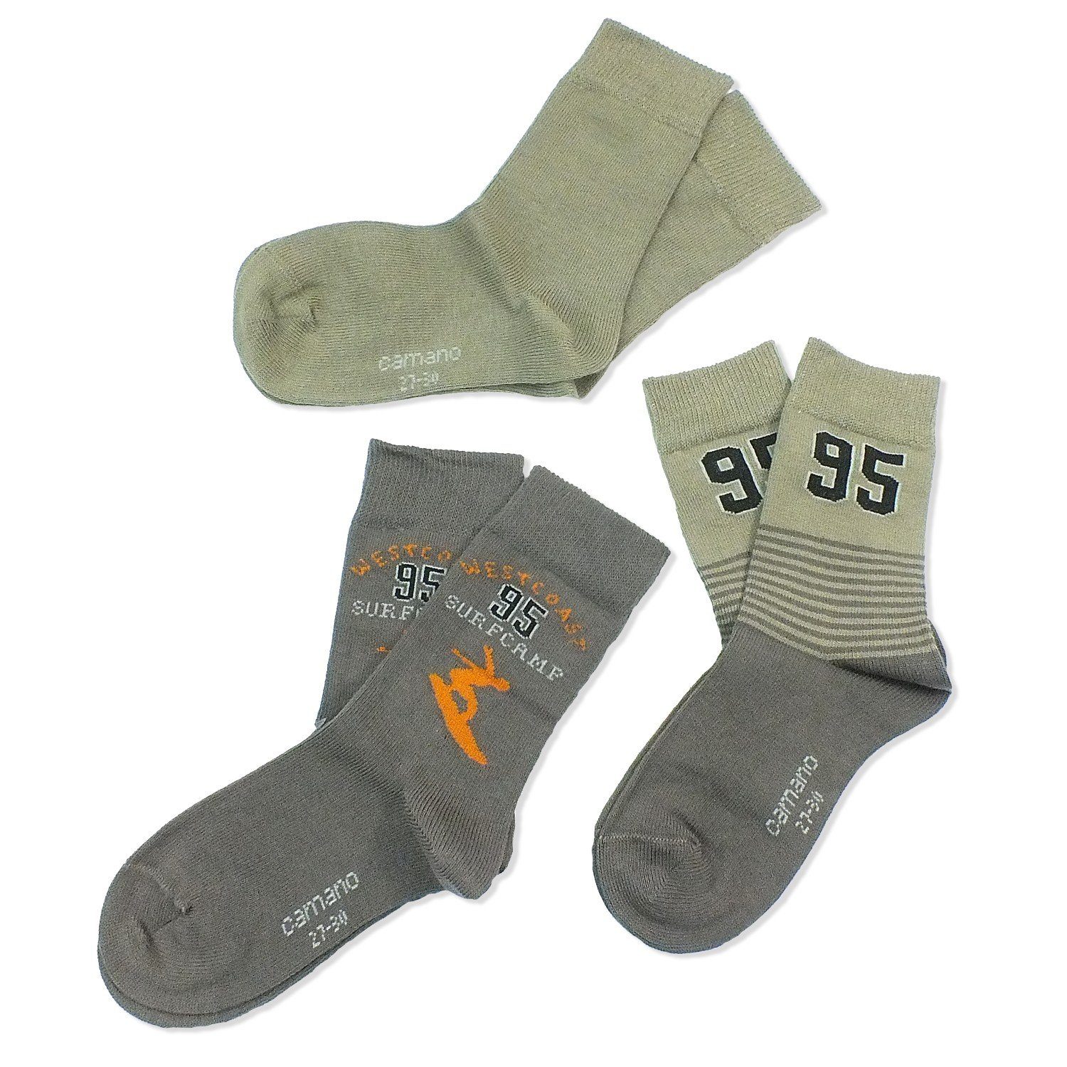 Camano Langsocken CA3841 (Packung, 3-Paar, 3 Paar) Kinder Socken, Jungen & Mädchen mit Baumwolle, Kindersocken 09 khaki