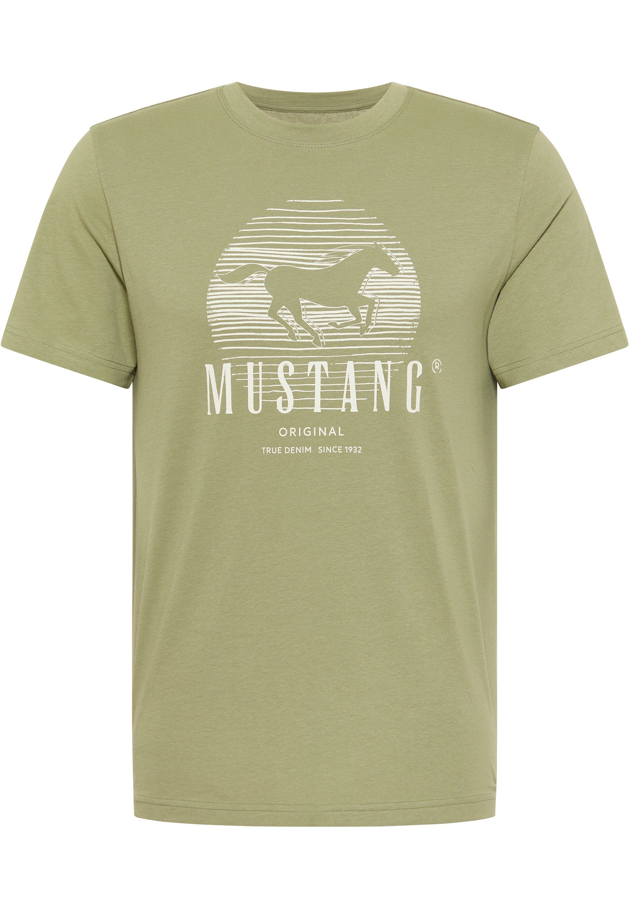 Print-Shirt MUSTANG Kurzarmshirt Mustang hellgrün