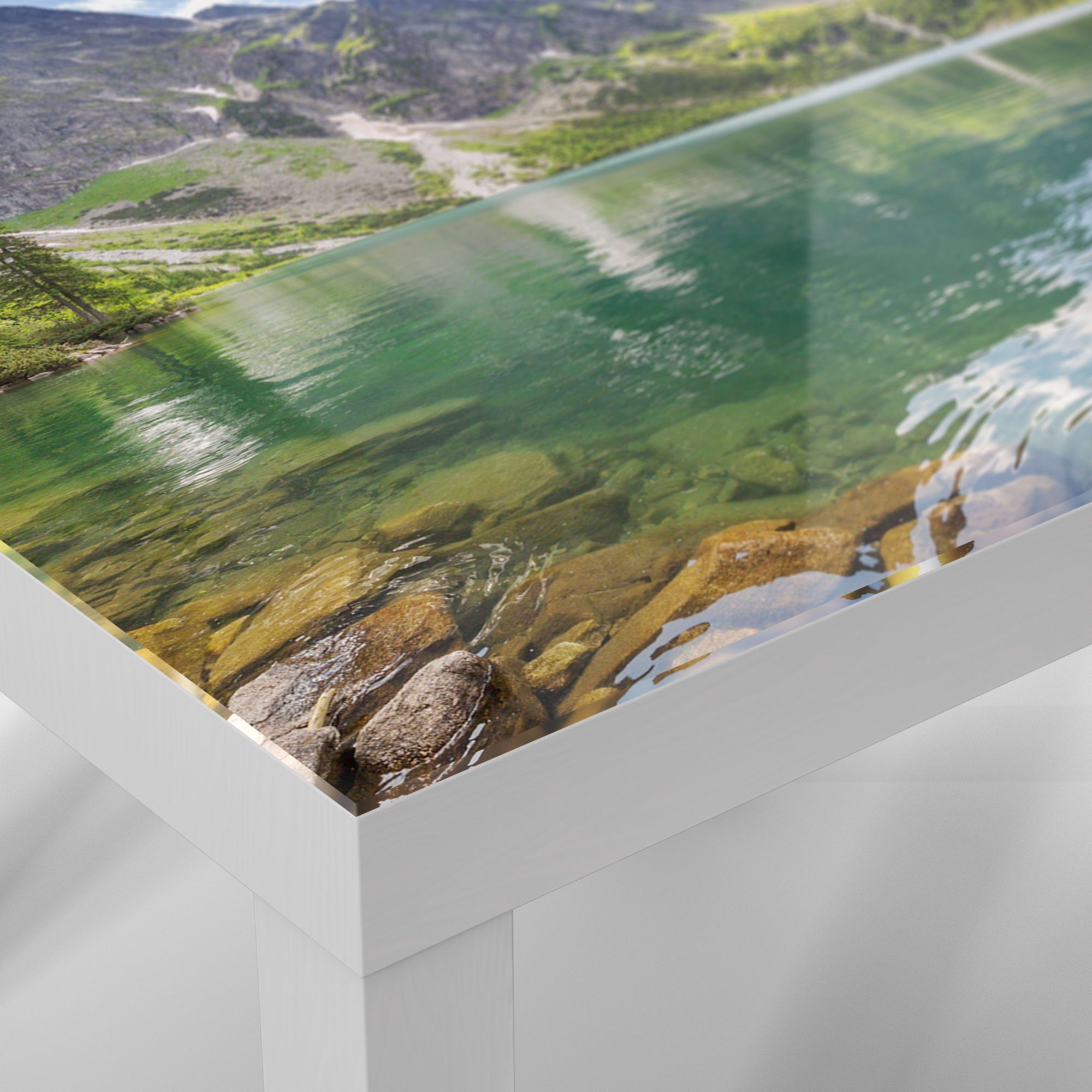 Bergsee', 'Glasklarer DEQORI Glastisch Weiß Glas Beistelltisch modern Couchtisch