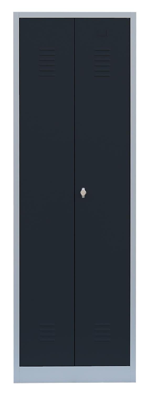 7016 verschweißt Montage Garderobenschrank, schließend, Steelboxx mittig Komplett Lichtgrau/ erforderlich 2 Abteile 7035 RAL x 600 RAL Lüllmann® Anthrazitgrau keine montiert, (1-St) Spind 1800 Korpus: und Türen: