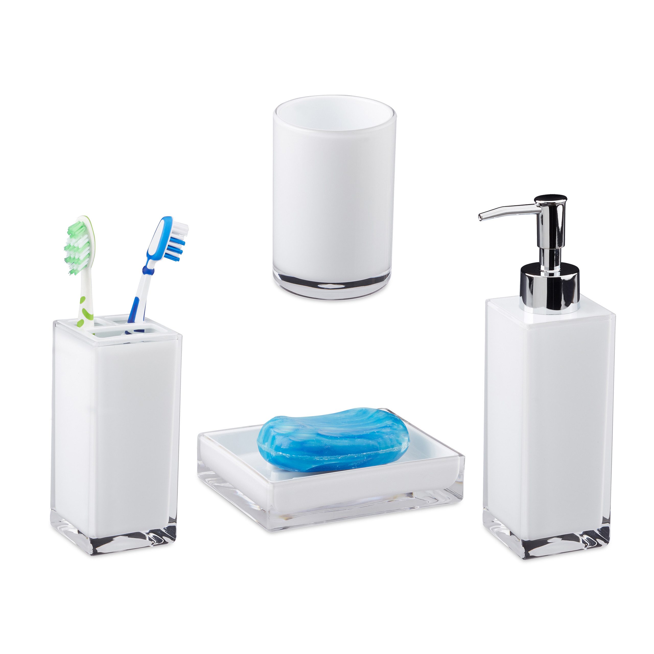 relaxdays Badezimmer-Set Badaccessoires Set 4-teilig, Weiß günstig online kaufen