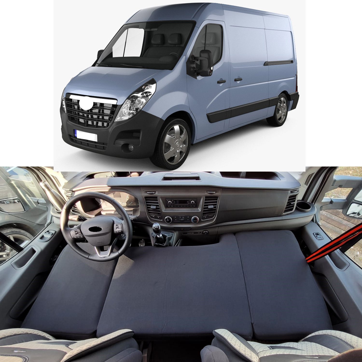 Klappmatratze für Opel Movano B Bj ab 2010 (T56), BREMER SITZBEZÜGE, (Set, 3-teilige klappbare Schlafauflage), in Schwarz