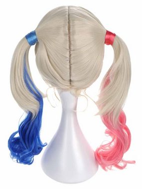 GalaxyCat Kostüm-Perücke Cosplay Perücke von Harley, Blonde Zöpfe, Blau & Pink Ombre Wig, Cosplay Perücke von Harley Quinn