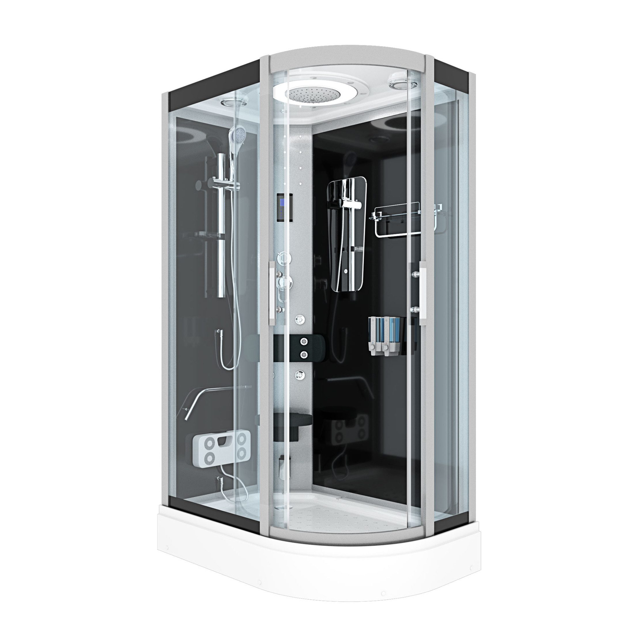 AcquaVapore Dampfdusche Dusche DampfduscheD60-73T2R-ALL sw 80x120, Sicherheitsglas ESG, Höhenverstellbar, Mit Bauanleitung, Mit Beleuchtung, Mit Spiegel, Gehä