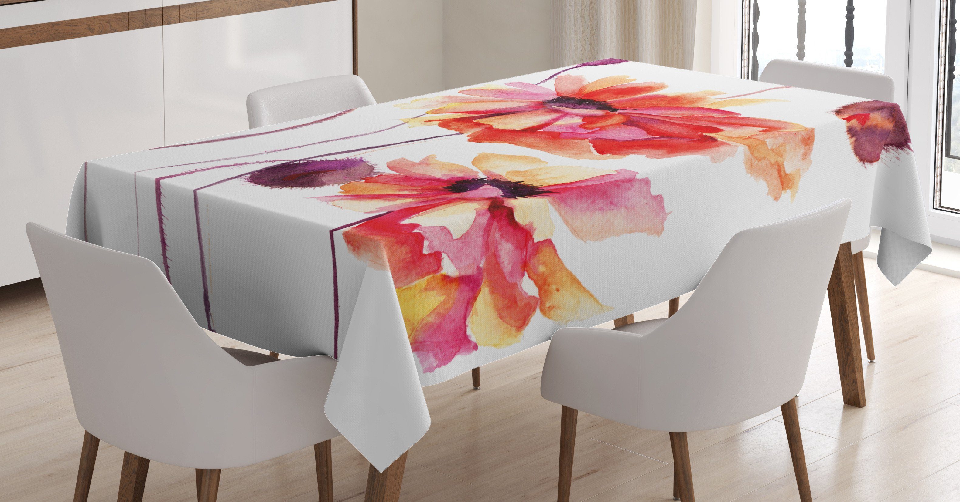 Abakuhaus Tischdecke Farbfest Waschbar Für den Außen Bereich geeignet Klare Farben, Blume Aquarell Mohnblumen-Knospen