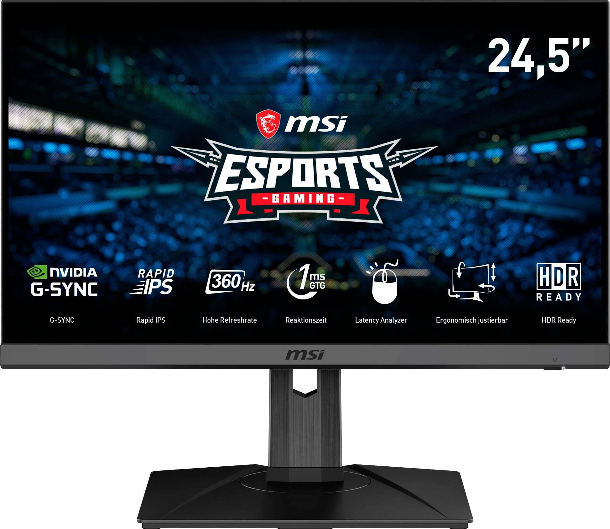 MSI Oculux NXG253RDE E-Sports Gaming-Monitor (62,2 cm/24,5 ", 1920 x 1080  px, Full HD, 1 ms Reaktionszeit, 360 Hz, Rapid IPS, NVIDIA G-Sync, 3 Jahre  Herstellergarantie)