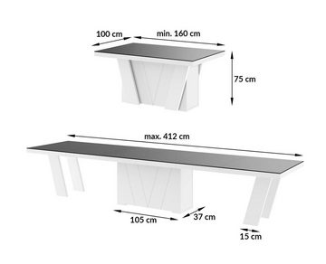 designimpex Esstisch Design Konferenztisch Tisch HEG-111 Hochglanz XXL ausziehbar 160-412cm