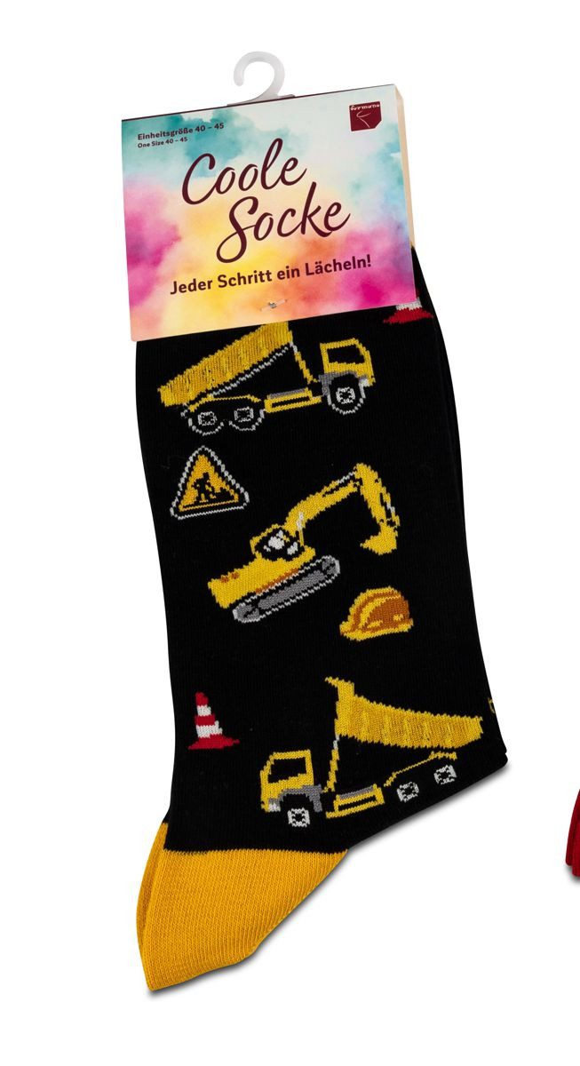 formano Socken Coole Socke Baustelle Bagger schwarz gelbe Spitze - One Size 40 - 45 (1-Paar)