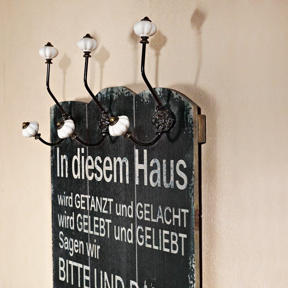 Melko Garderobe Garderobe Garderobenpaneel 6 Haken in Schwarz aus Holz Flur Wandpaneel (Stück, 1 St., Stück), Paulownienholz