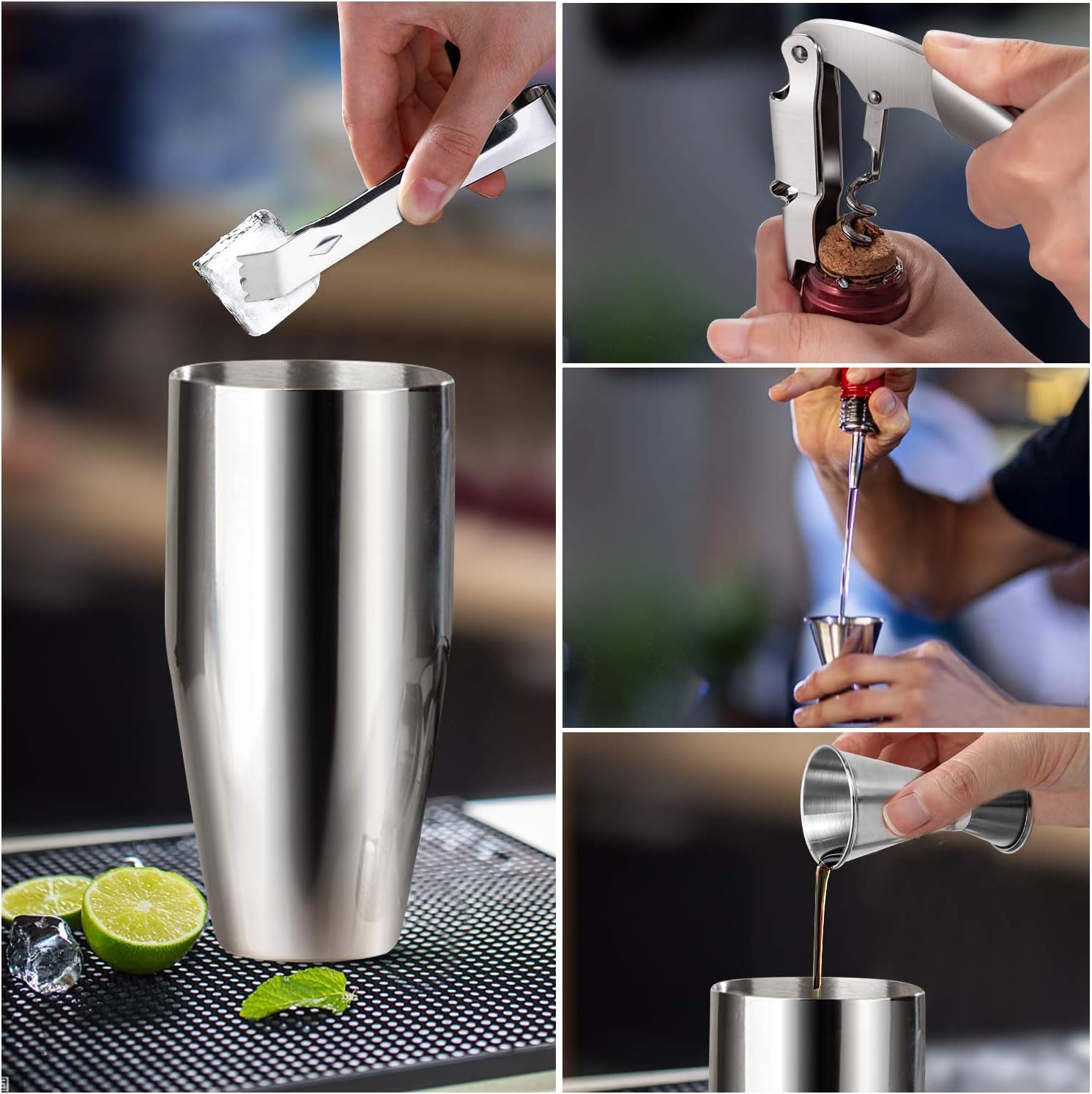 LA CUTE Cocktail-Set Edelstahl Cocktail Shaker Set 14-teilig mit Bar-Tools, Cocktailrezepte, (Cocktail Shaker Bar-Set 14-teilig mit Zubehör für Mixen & Geschenk – Bild 4 von 5