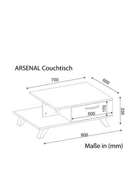 moebel17 Couchtisch Couchtisch Arsenal Weiß Cordoba, mit einer Metallgriff Tür