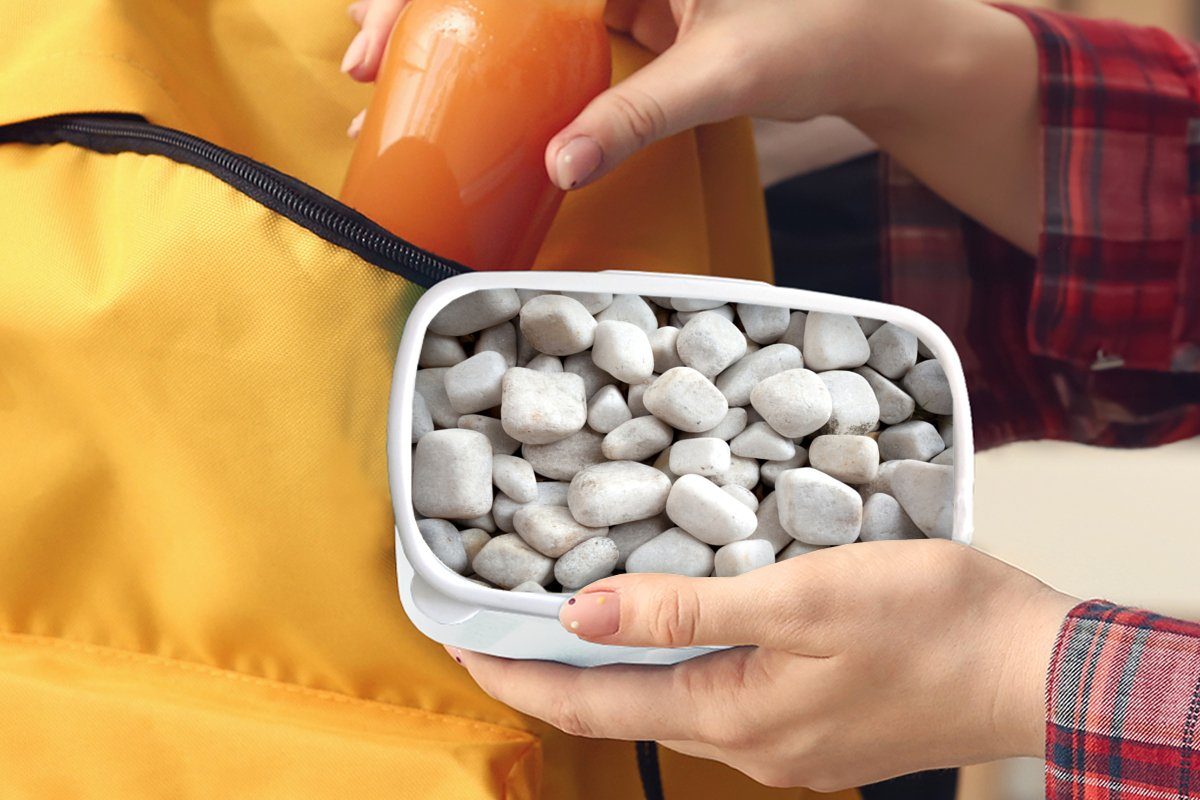 MuchoWow Lunchbox Steine Mädchen für - Kinder und Weiß, Brotbox und - Kunststoff, Erwachsene, Schotter Jungs Brotdose, (2-tlg), für