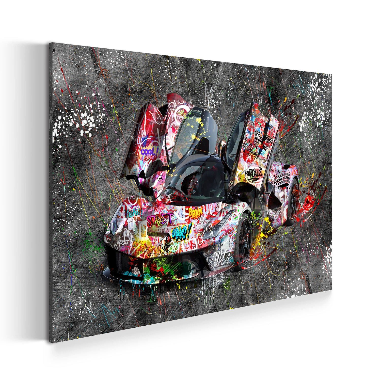 Artedinoi Leinwandbild Sportwagen Ferrari Graffiti Auto Wandbild Leinwandbild Kunstdruck XXL
