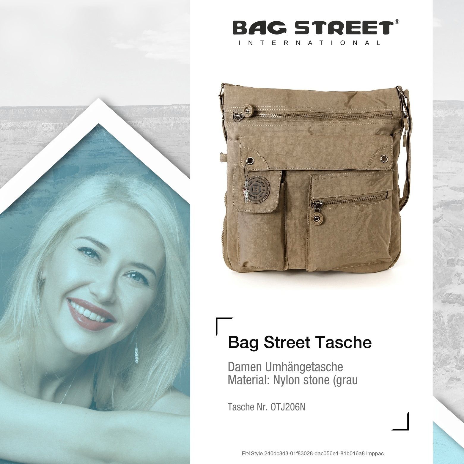 BAG STREET Umhängetasche Bag Street Damenhandtasche Umhängetasche (Umhängetasche), Damen, Jugend Umhängetasche Nylon, stone, braun ca. 31cm x ca. 33cm