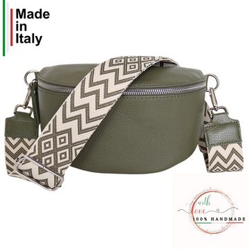 MIRROSI Bauchtasche Damen, Echtleder, Leder, Made in Italy, Umhängetasche, Brusttasche, (Schultertasche für jeden Anlass (1 Tasche & 2 Gurte), Damen Taschen, 3 Größen auswählbar), Crossbody Bag, Khakigrün Khaki, verstellbaren Schulterriemen