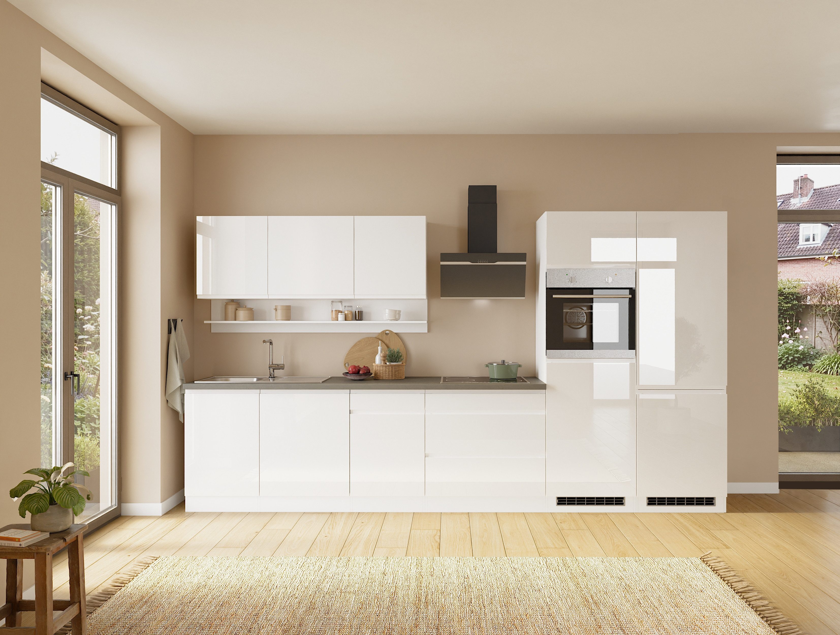 KOCHSTATION Küchenzeile KS-Virginia,neu in verbesserter Ausführung, Breite 360 cm, Softclose, wahlweise mit E-Geräten und Induktion