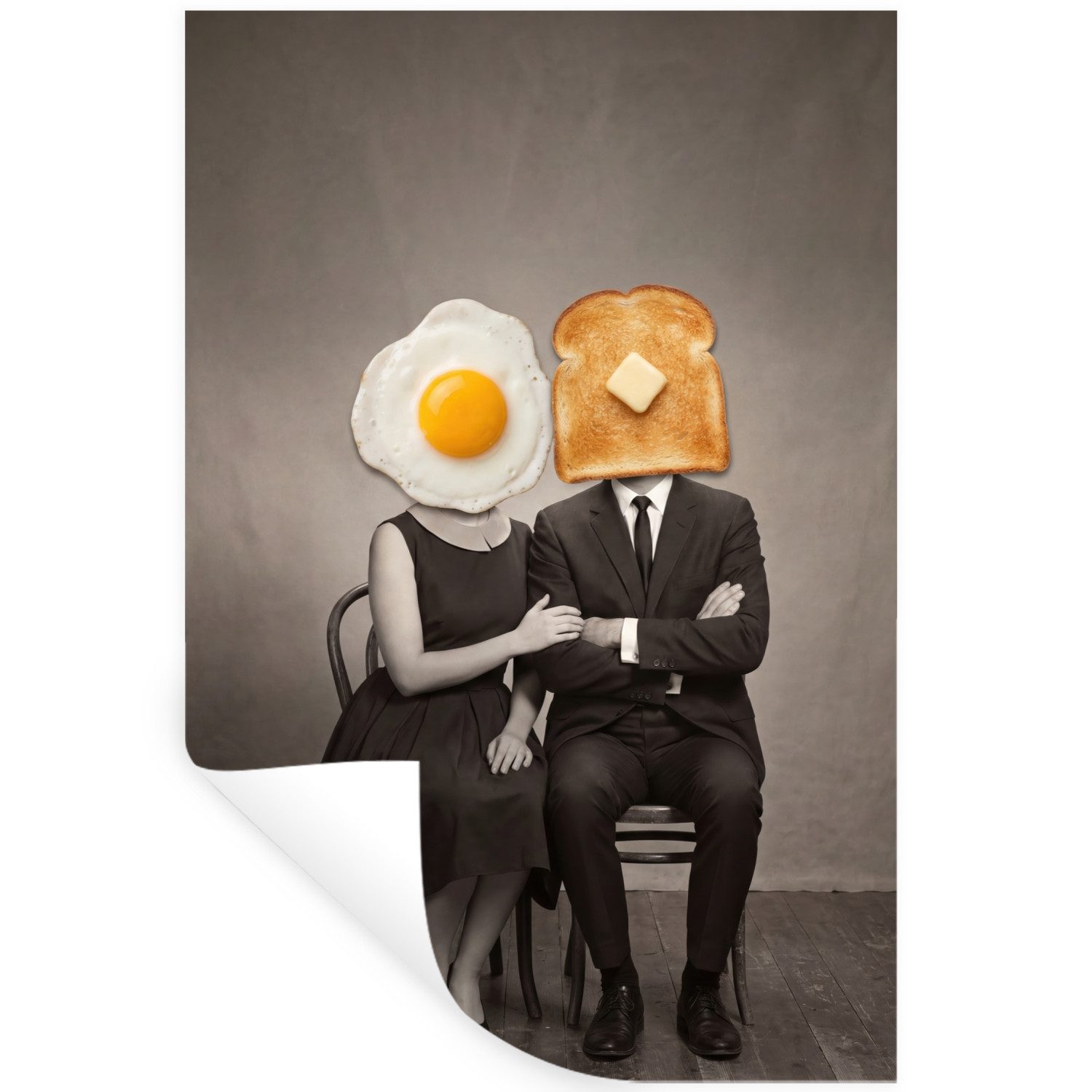 MuchoWow Wandsticker Frühstück - Ehepaar - Ei - Brot (1 St), Wandaufkleber, Selbstklebend, Wohnzimmer, 20x30 cm