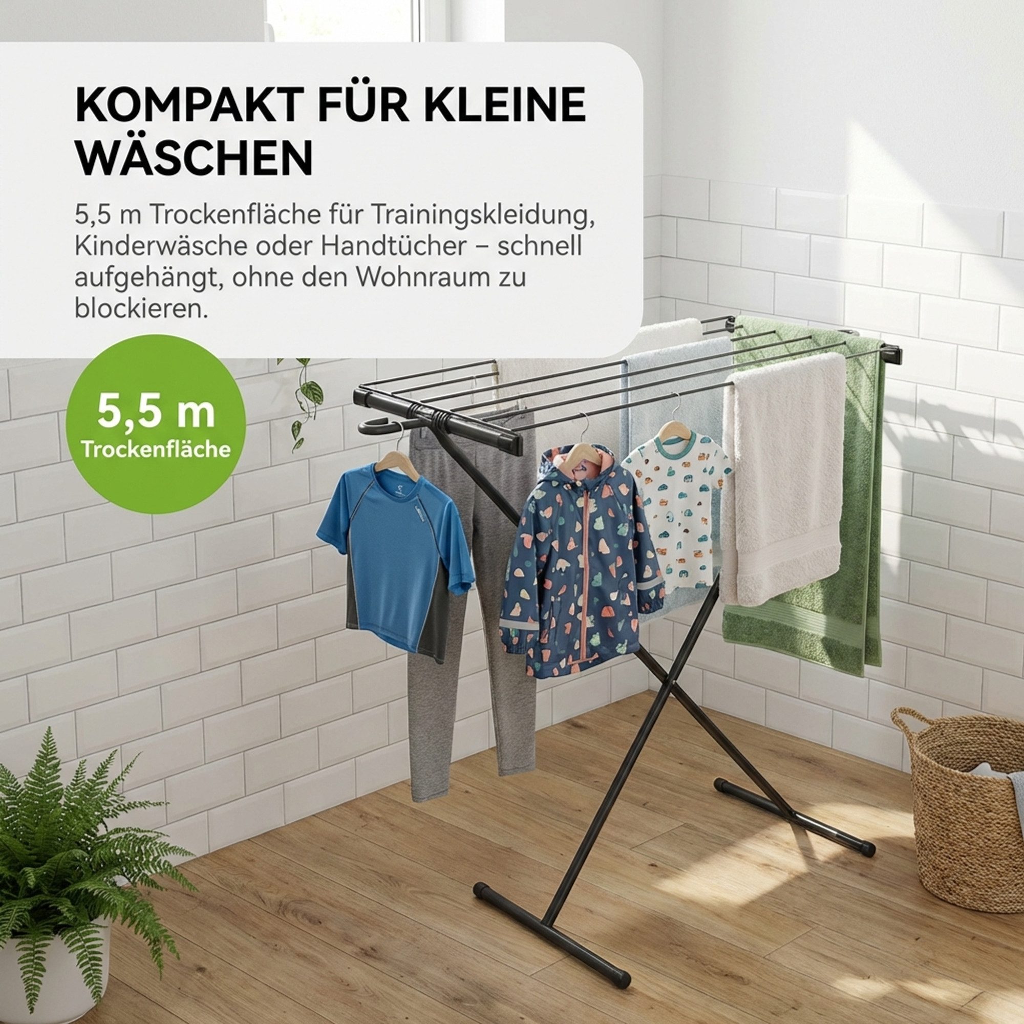 Gardissimo Wäscheständer Space klein und schmal klappbar Wäschetrockner, klappbar ideal für kleine Räume wie Bad Balkon etc.