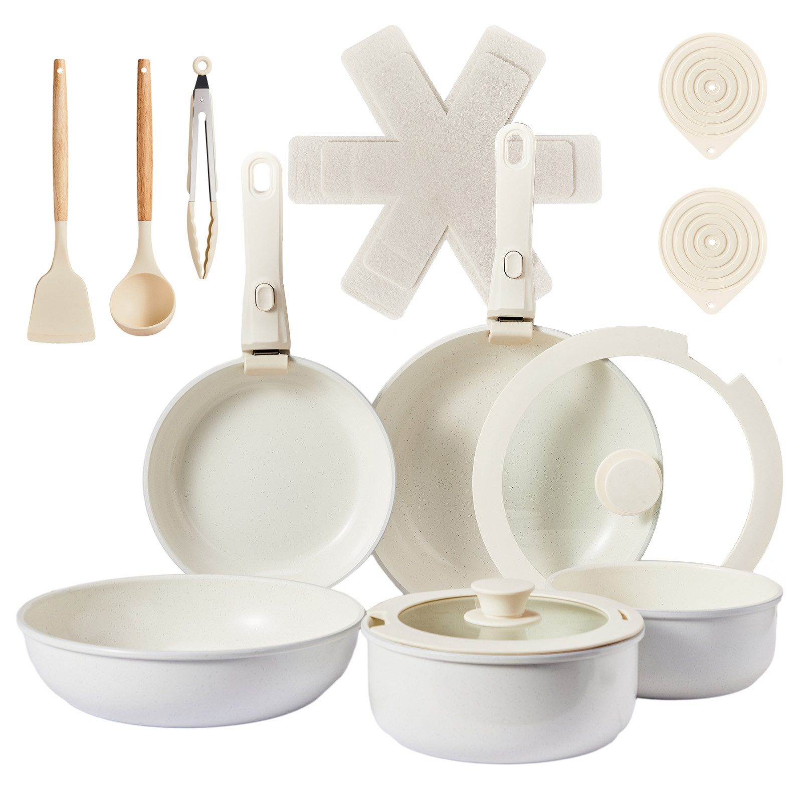VINGLI Сковороды-Set Topfset 17/19/20/22/23-teilig mit Deckeln Töpfe Wok- Жаровни, (19-tlg), Antihaft, für alle Herdarten, aus Aluminium