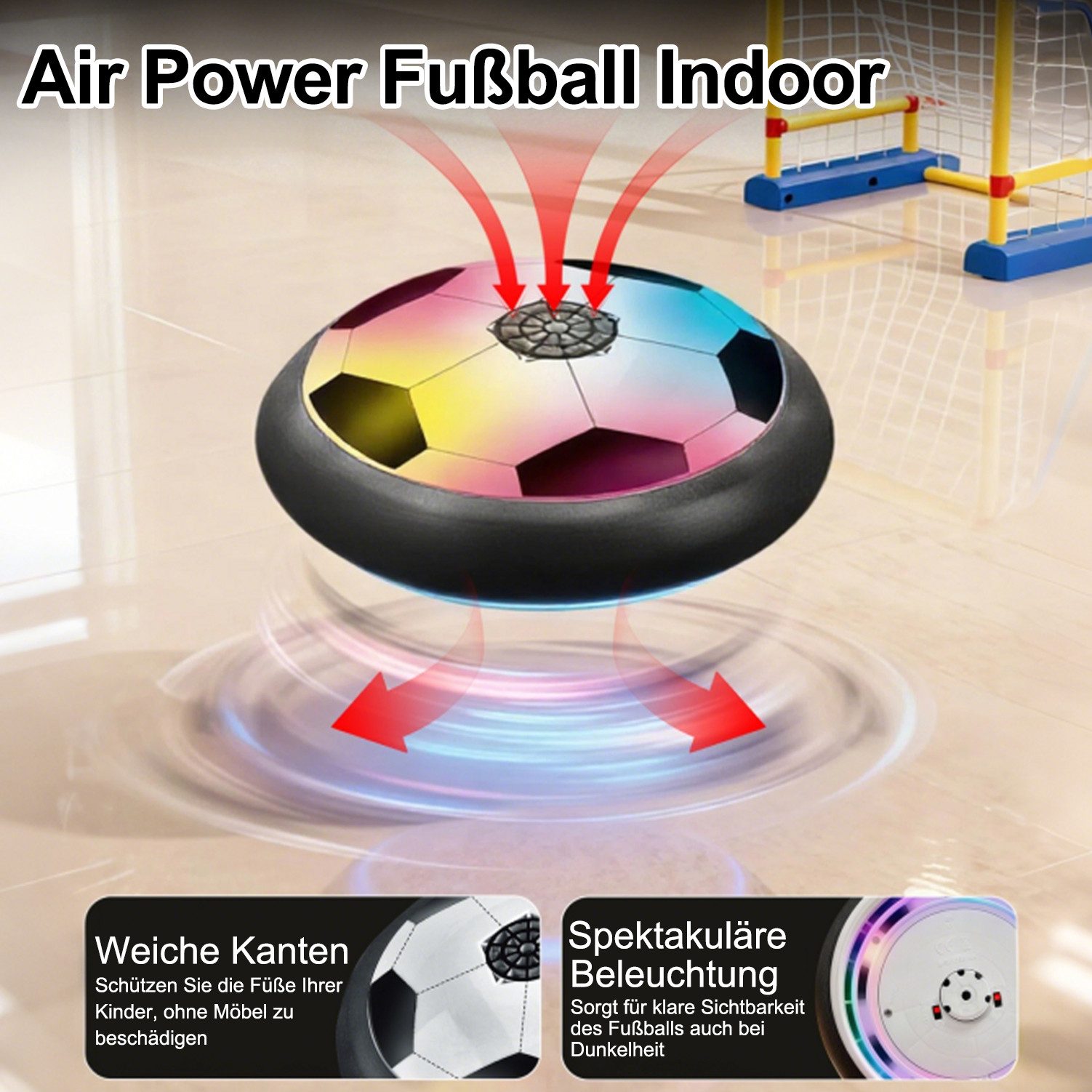Esun Spielball Schwebender Indoor Air Power Fußball Spielzeug mit LED-Lichter (Set, 3-in-1-Set für schwebenden Fußball), Kinder Hover Ball Geburtstag Weihnachten Geschenk
