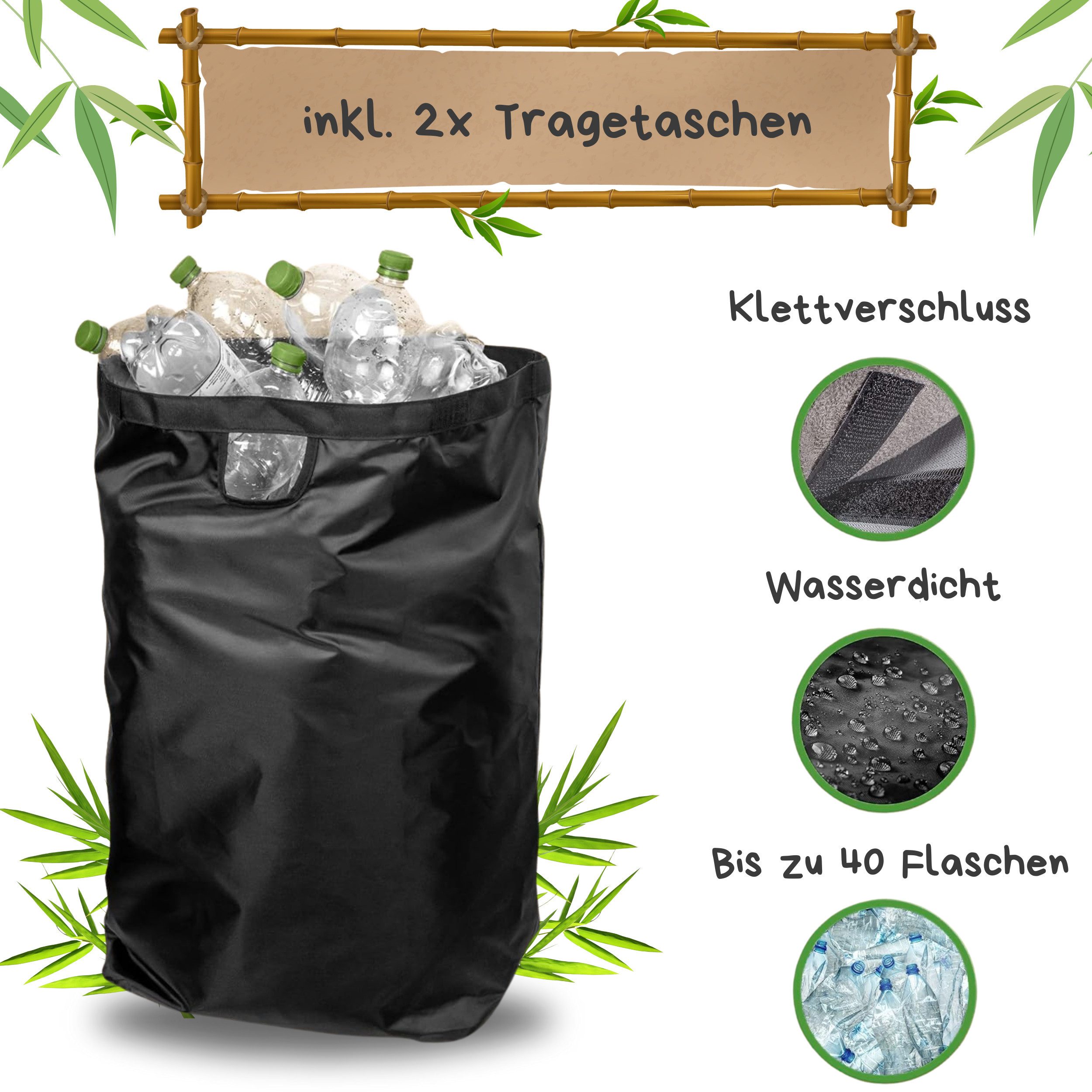 S&T Design Flaschenkorb Pfandflaschen Sammelbehälter Groß Pfandflaschen Aufbewahrung, 100 l, 100L, Waschmaschinenfest, Geruchlos, 2x Tragetaschen, Faltbar – Bild 3 von 5
