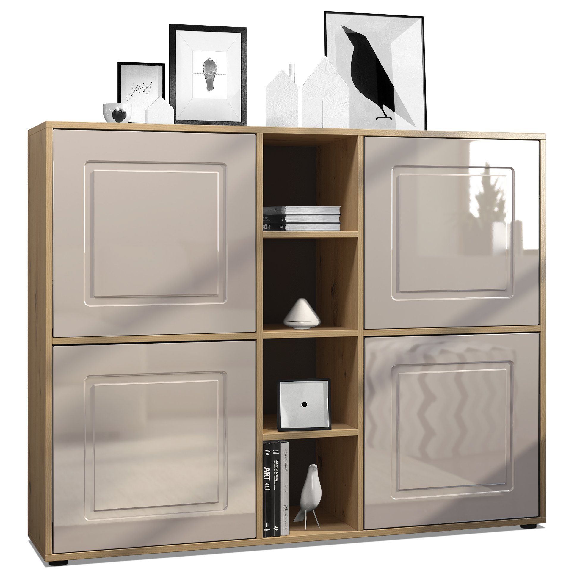 Möbelhandel Klipenstein Highboard NOAH V3, Kommode Schrank Landhaus, Korpus Eiche Artisan