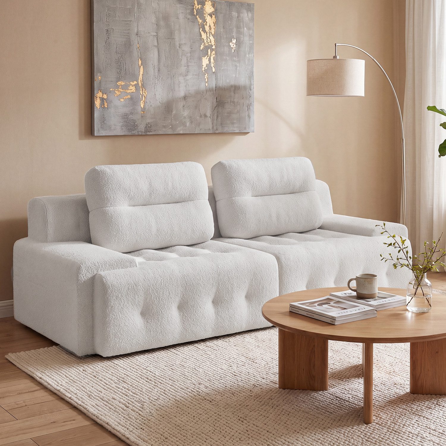 HOMALL Big-Sofa Teddy Sofa, Polstersofa mit tiefer Sitzfläche und Vakuum-Kompression, Polstersofa im Cloud Design mit 2 großen Kissen, kein Aufbau erforderlich, 225 cm breit, weich gepolstert und vakuumverpackt