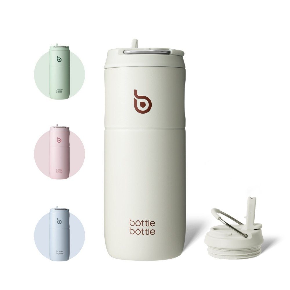 BOTTLE BOTTLE Trinkflasche Edelstahl Trinkflasche mit Strohhalm 500ml, auslaufsichere Sportwasserflasche, ideal für Schule, Büro und Ausflüge