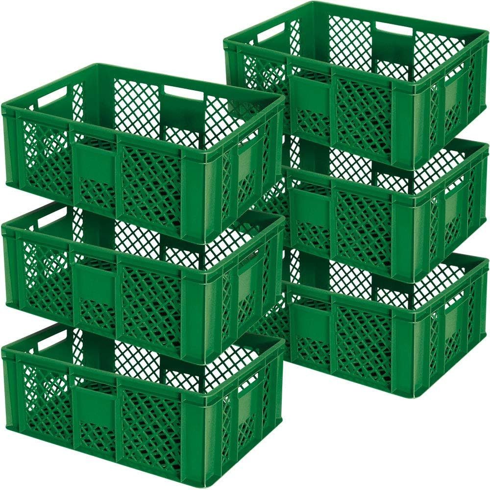 BRB-Lagertechnik Stapelbox 6x Eurobehälter/Bäckerkiste durchbrochen, LxBxH 600x400x240 mm, Stoßfest, robust und formstabil