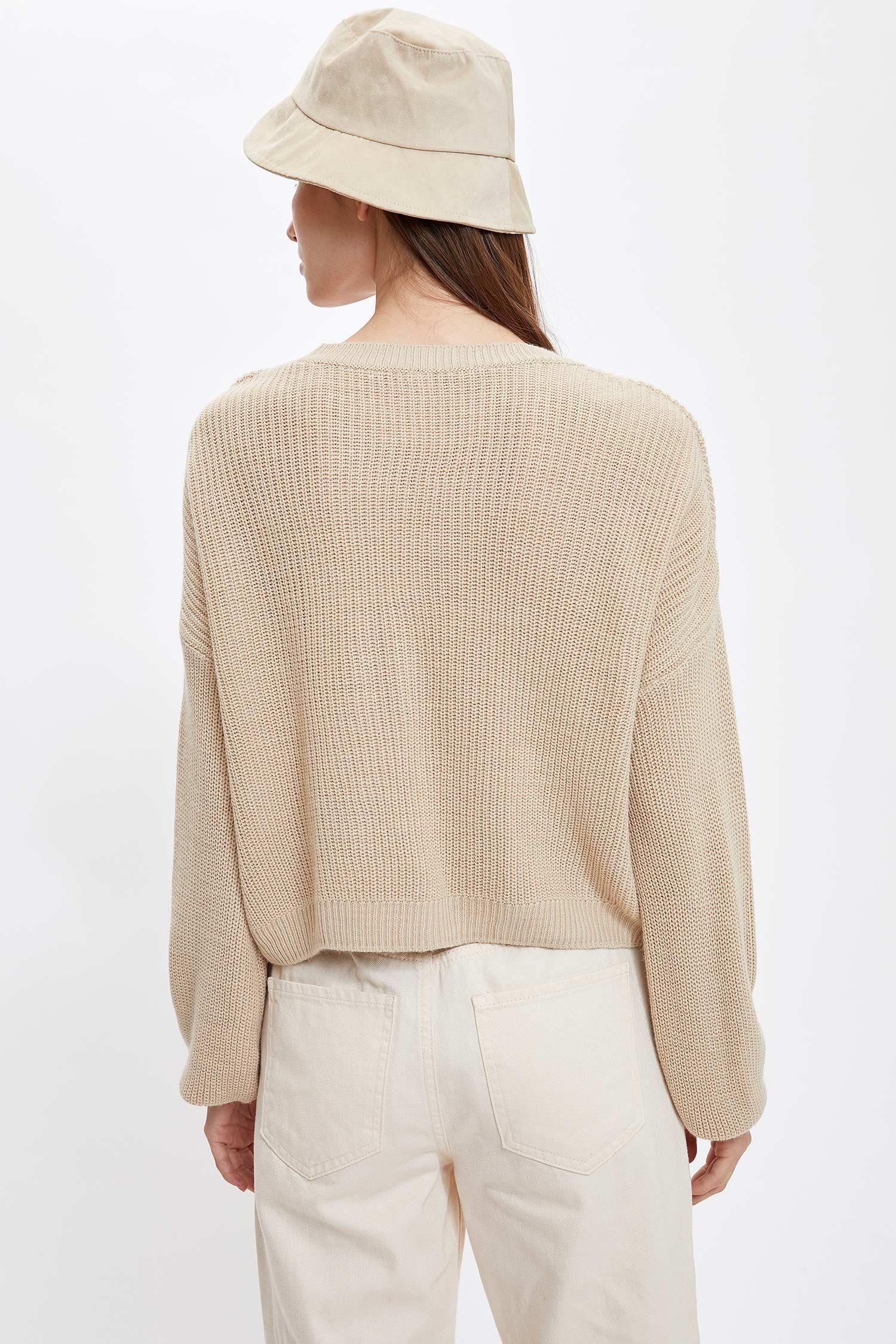 Strickpullover Damen Beige REGULAR DeFacto Strickpullover FIT