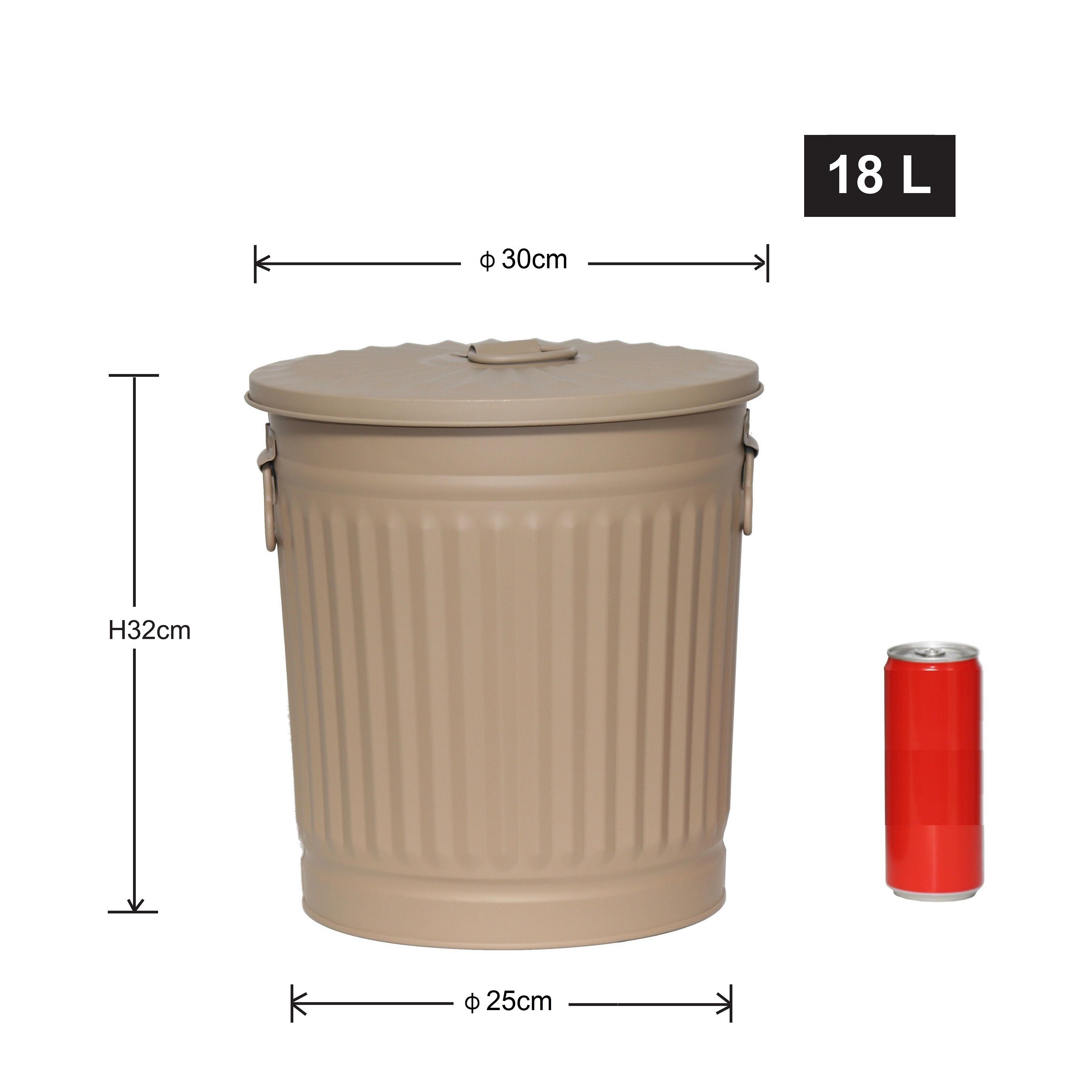 Jinfa Mülleimer mit Deckel, Ascheeimer, Mülltonne, aus Metall, Höhe 31,5cm Ø Oben 29 cm, Vol.: 18 Liter