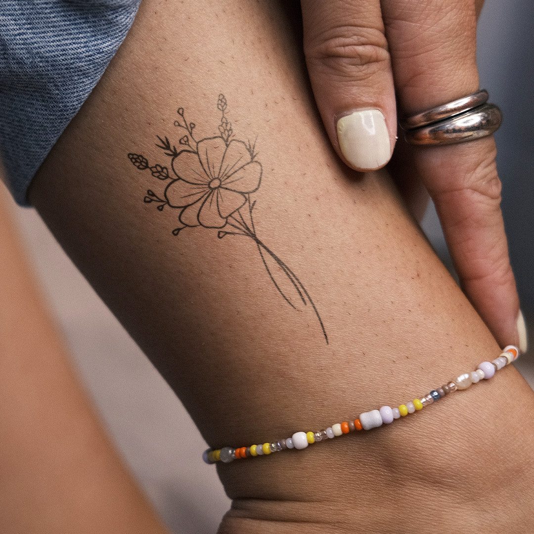 Inkster Schmuck-Tattoo Kleine Mohnblume Tattoo, Vegane & EU-Kosmetikzertifizierte Farbe, wasserfestes temporäres Tattoo, 2 Wochen Halt