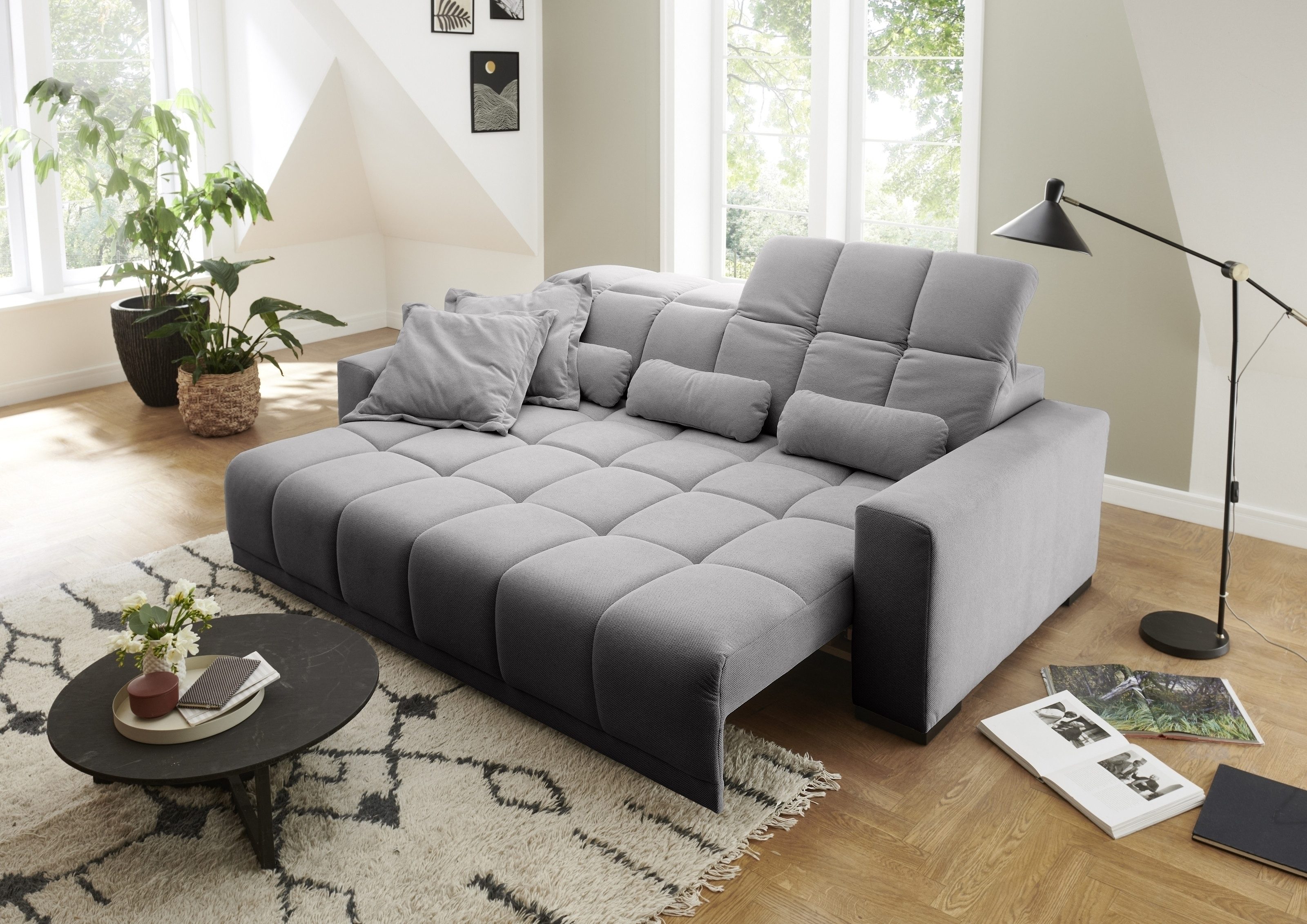 freiraum Big-Sofa Big-Sofa >Maggy< Sitztiefe/Kopfteilverstellung, viele verschiedene, Sitztiefe/Kopfteilverstellung, Curio hellgrau - 242x110x121cm (BxHxT)