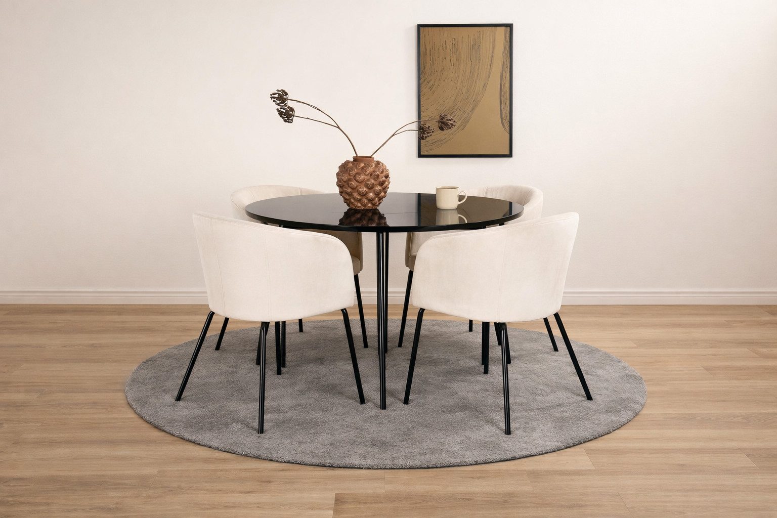 BOURGH Esstisch PLAZA runder Esszimmertisch Ø100cm - Küchentisch schwarz hochglanz, für 4 Personen