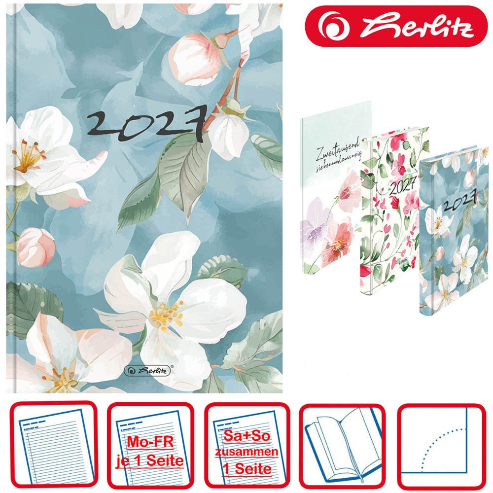 Herlitz Buchkalender A5 Rainbow 2027 Blumen mint