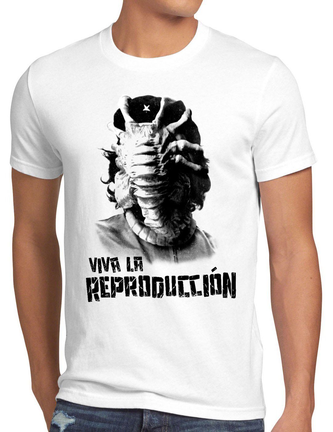 alien T-Shirt kuba style3 guevara Facehugger Print-Shirt Herren weiß che xenomorph Viva kino revolution