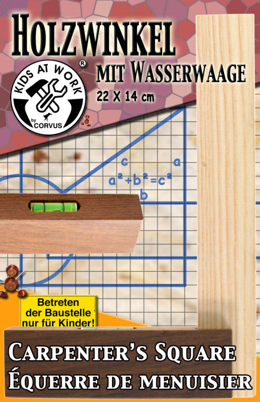 Corvus Kinder-Wasserwaage Winkel, Holz mit Wasserwaage