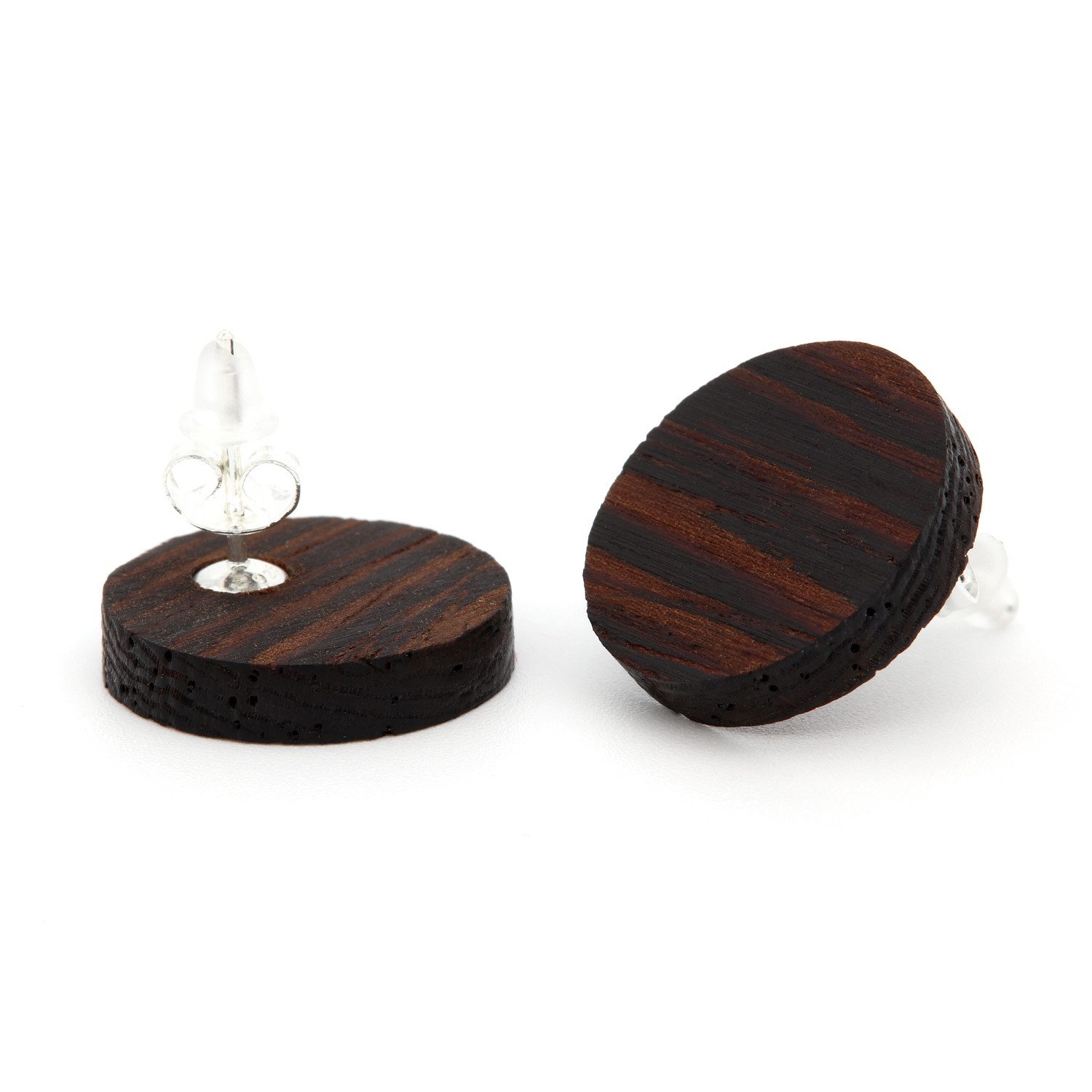 NaturSchatulle Paar Ohrstecker Holz Kreis (Zebrano-, Wenge- und Nussbaumholz, Holzohrringe, Holzschmuck), 925 Silber 17mm Holz Handmade in Germany Nachhaltig