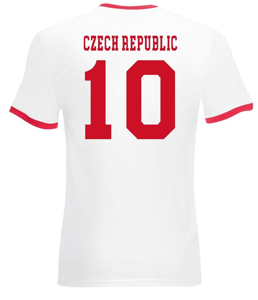 Designz Look Herren im Tschechische Youth Fußball trendigem mit T-Shirt T-Shirt Republik Weiß Trikot Motiv