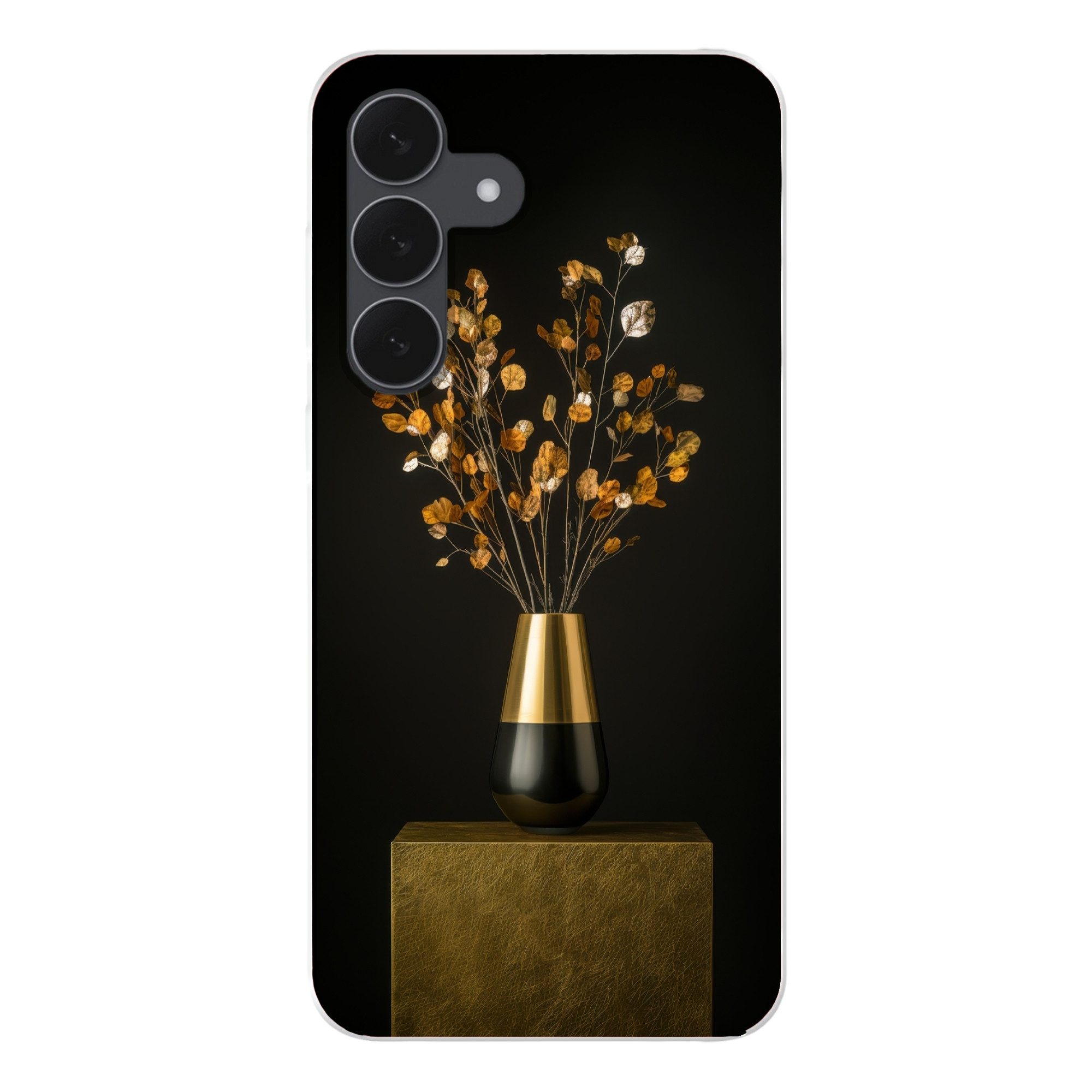 MuchoWow Handyhülle für Samsung Galaxy S25 FE Goldbraun - Blätter - Vase - Herbstlich, Smartphone-Bumper, Print, Handy Schutzhülle Dünn