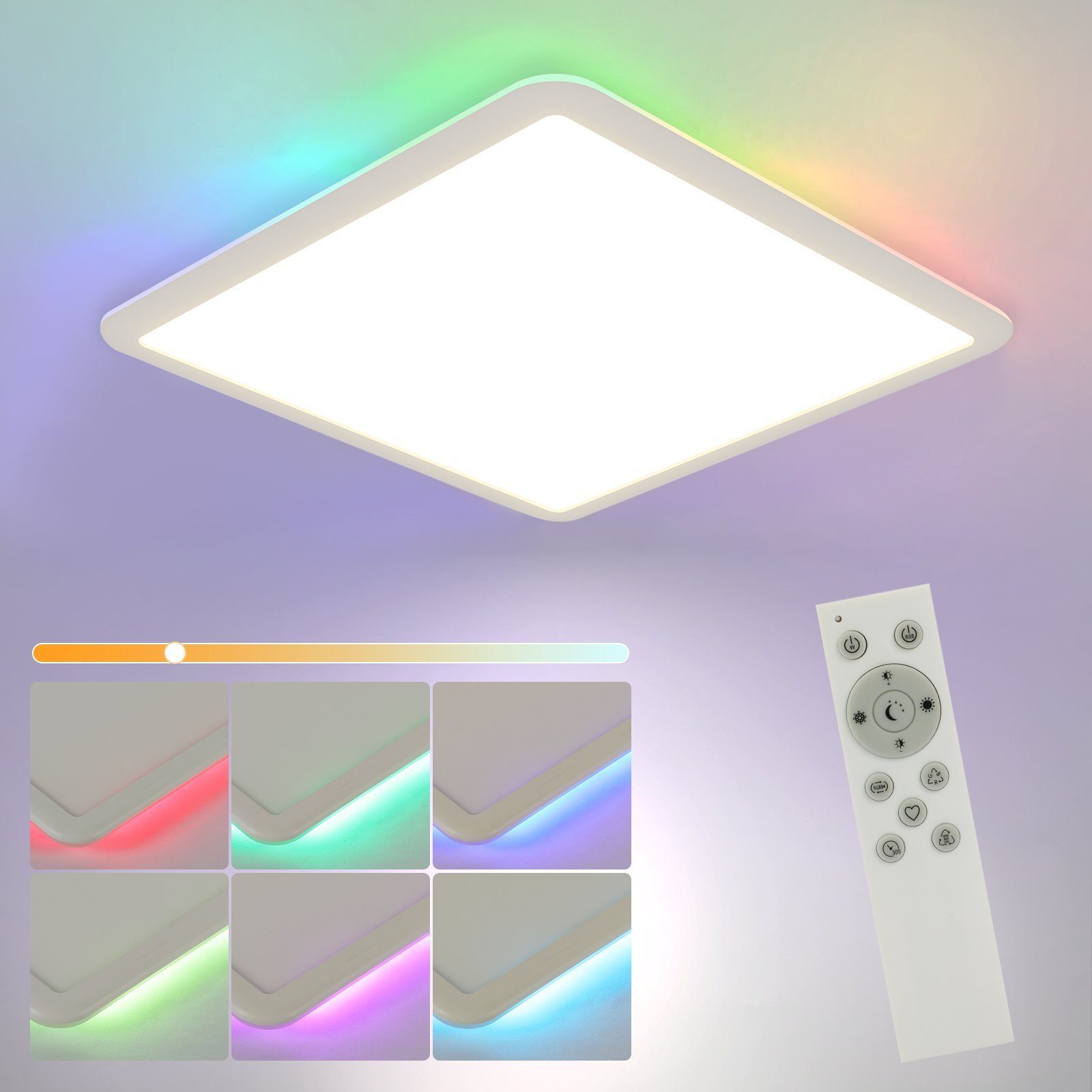 Deckenlampe Farbwechsel mit weiß, RGB ZMH Deckenleuchte LED integriert, Nachtlichtmodus IP44, fest Fernbedienung Dimmbar 3000-6000k, 24W LED
