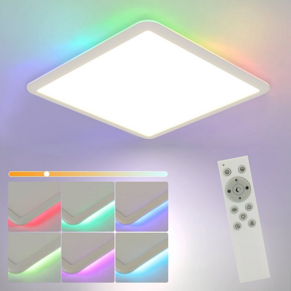 ZMH LED Deckenleuchte Dimmbar mit Fernbedienung 24W RGB Farbwechsel  Deckenlampe IP44, LED fest integriert, 3000-6000k, weiß, Nachtlichtmodus