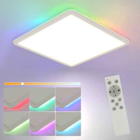 ZMH LED Deckenleuchte Dimmbar mit Fernbedienung 24W RGB Farbwechsel Deckenlampe IP44, LED fest integriert, 3000-6000k, weiß, Nachtlichtmodus