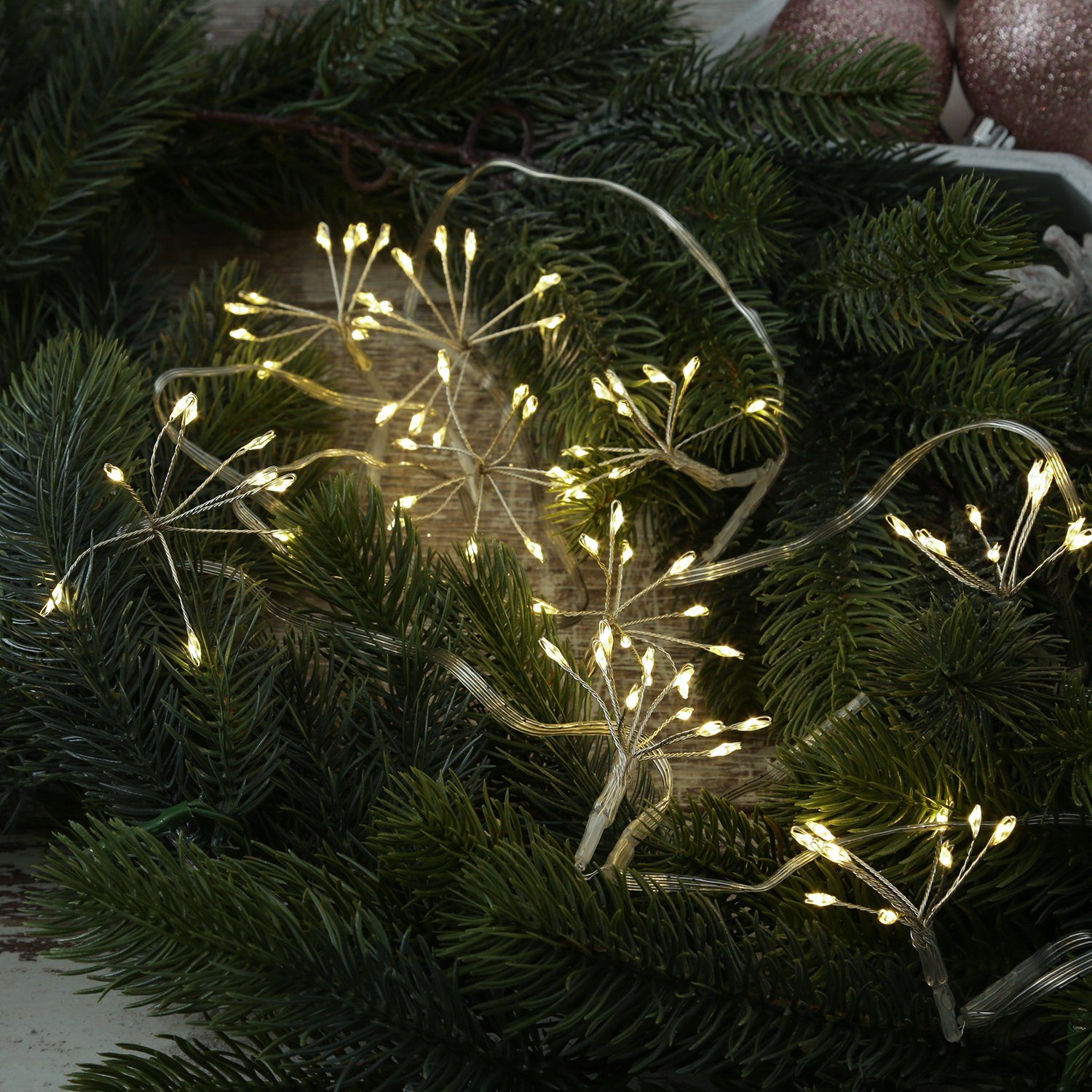 MARELIDA LED-Lichterkette Pusteblume Feuerwerk Blume 5 Blüten Deko Girlande 50LED L: 1m Timer, 50-flammig – Bild 5 von 5
