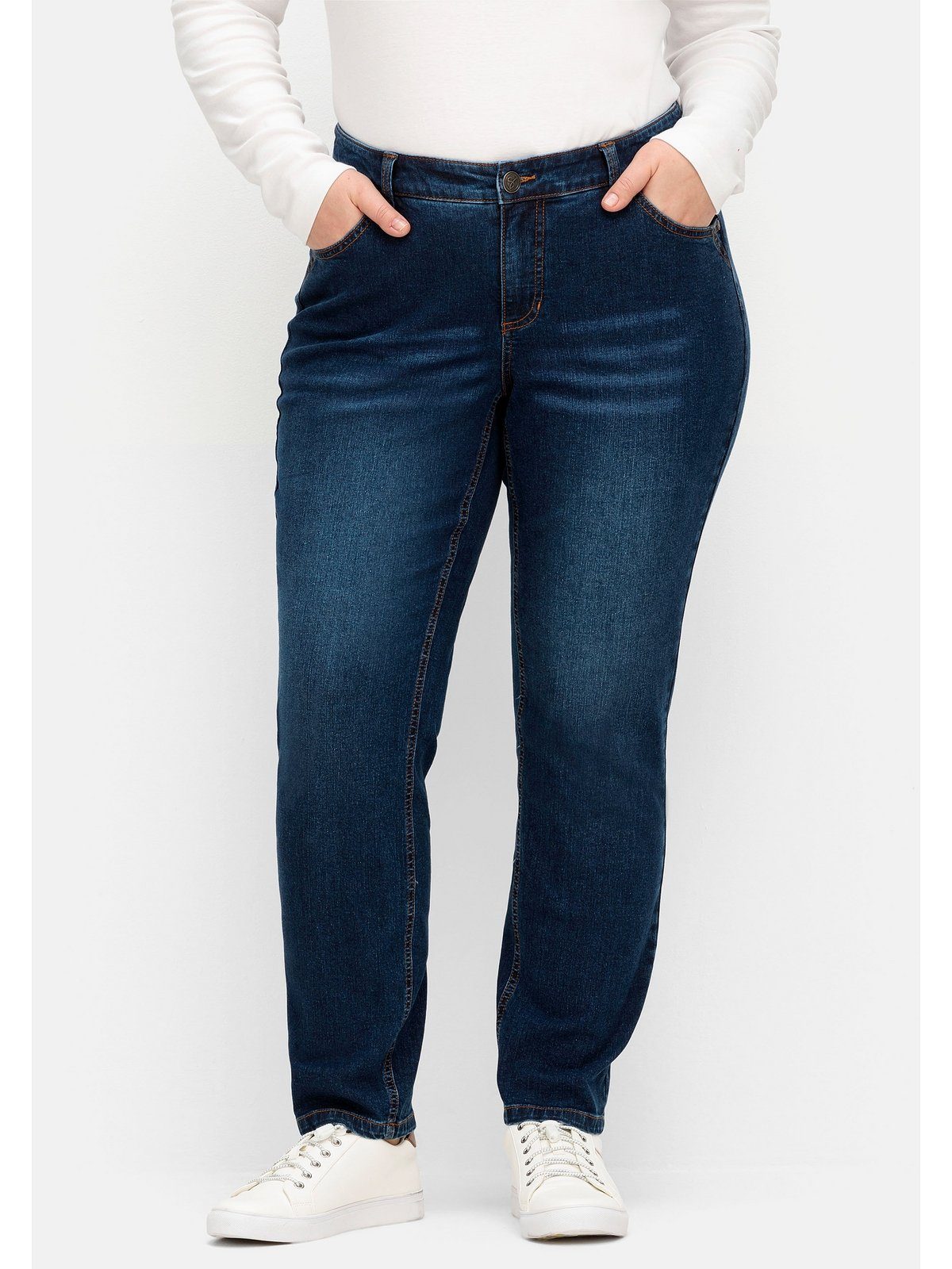 dark Denim Große Five-Pocket-Stil Sheego im blue Stretch-Jeans Größen