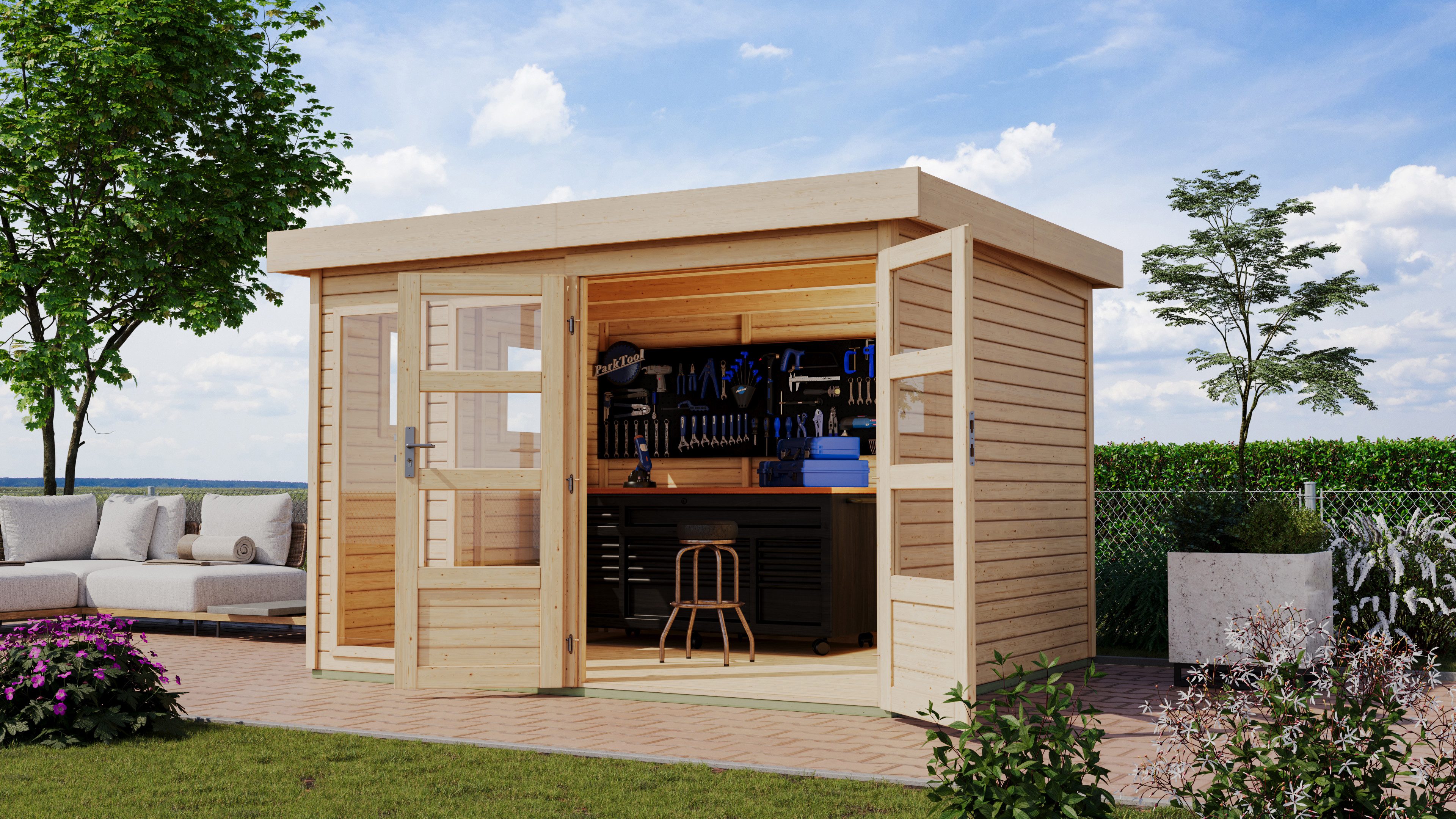 Karibu Gartenhaus Langesee 5, BxT: 302x246 cm, aus hochwertiger nordischer Fichte mit wasserabweisender Profilierung