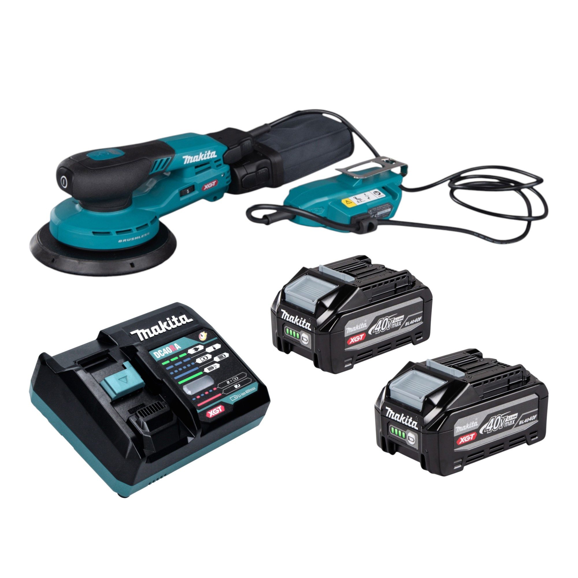 Makita Akku-Exzenterschleifer BO 002 CGU201 40V max. 150mm 5,0mm Hub + 2x Akku 4,0 Ah + Ladegerät