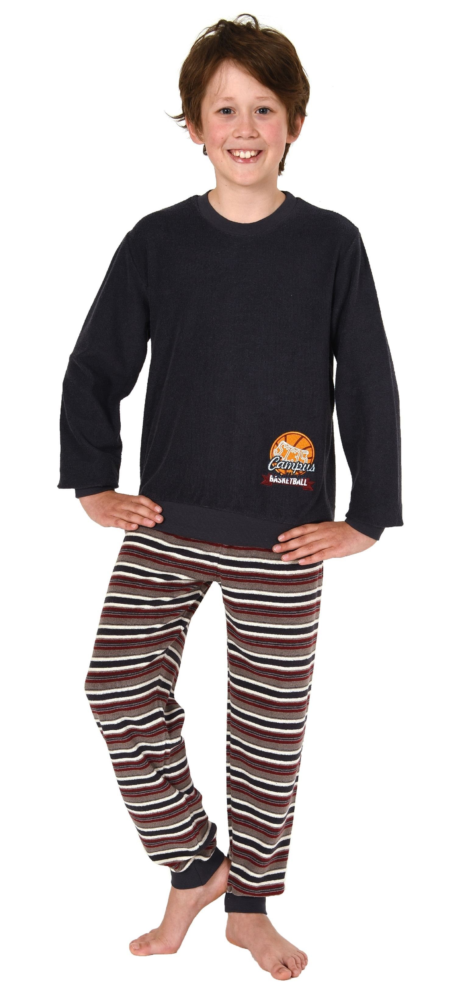 Normann Pyjama Jungen Frottee Pyjama langarm mit Bündchen und Stickerei - 291 13 577 anthrazit